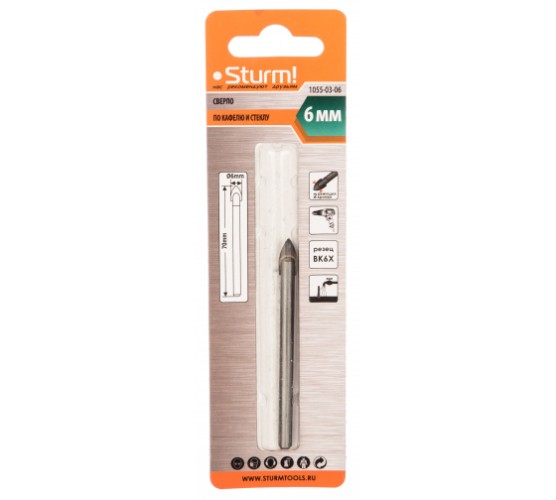 Сверло по каф. 6мм, шестигр хвостовик Sturm 5380102