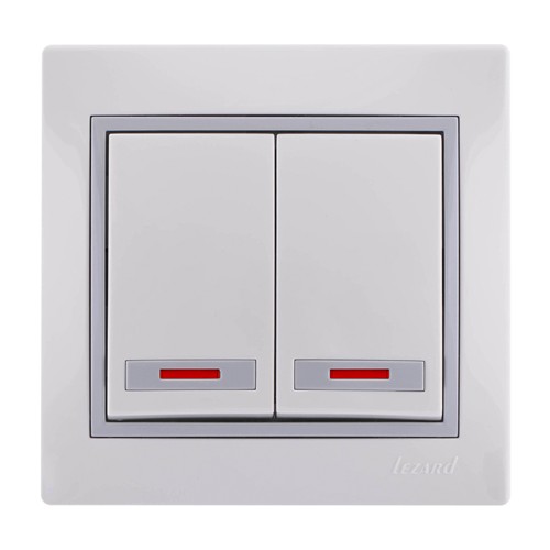 Выключатель 2-кл. СП Мира с подсвет. бел/сер. Lezard 701-0215-112