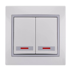 Выключатель 2-кл. СП Мира с подсвет. бел/сер. Lezard 701-0215-112