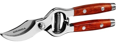 Секатор GRINDA цельнокованый с дер. руч. 210мм 423415