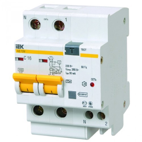 Выключатель авт. диф. тока 2П АД-12М С 16А 30mA MAD12-2-016-C-030