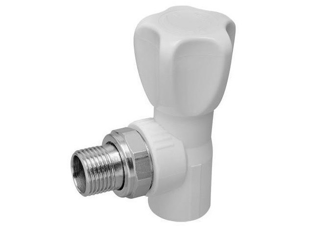 Кран шаровый для рад-ра из PPRC угловой 20-3/4 белый с америк. штуцер