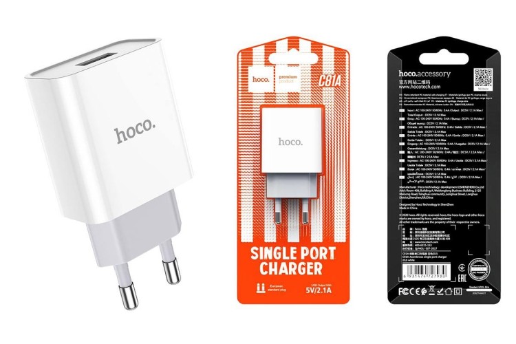 Блок питания сетевой 1 USB Hoco