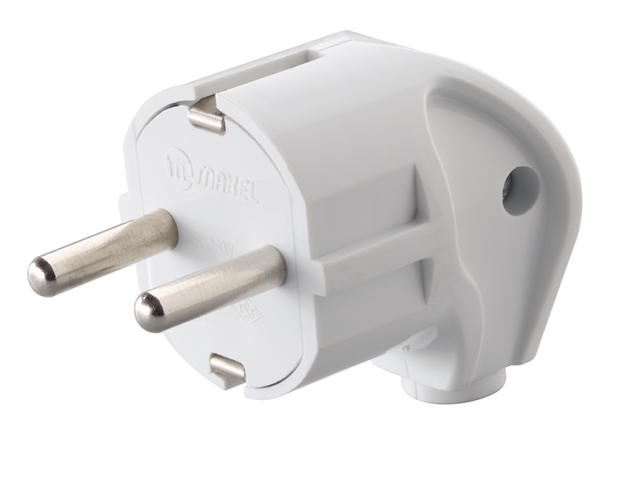 Вилка эл. с/з угловая белая 10027 Makel