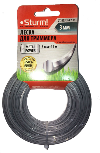 Леска триммерная STURM 3.0 мм/15 м звезда металлизированная (GT3535-3.0-7-15) GT3535-3.0-7-15